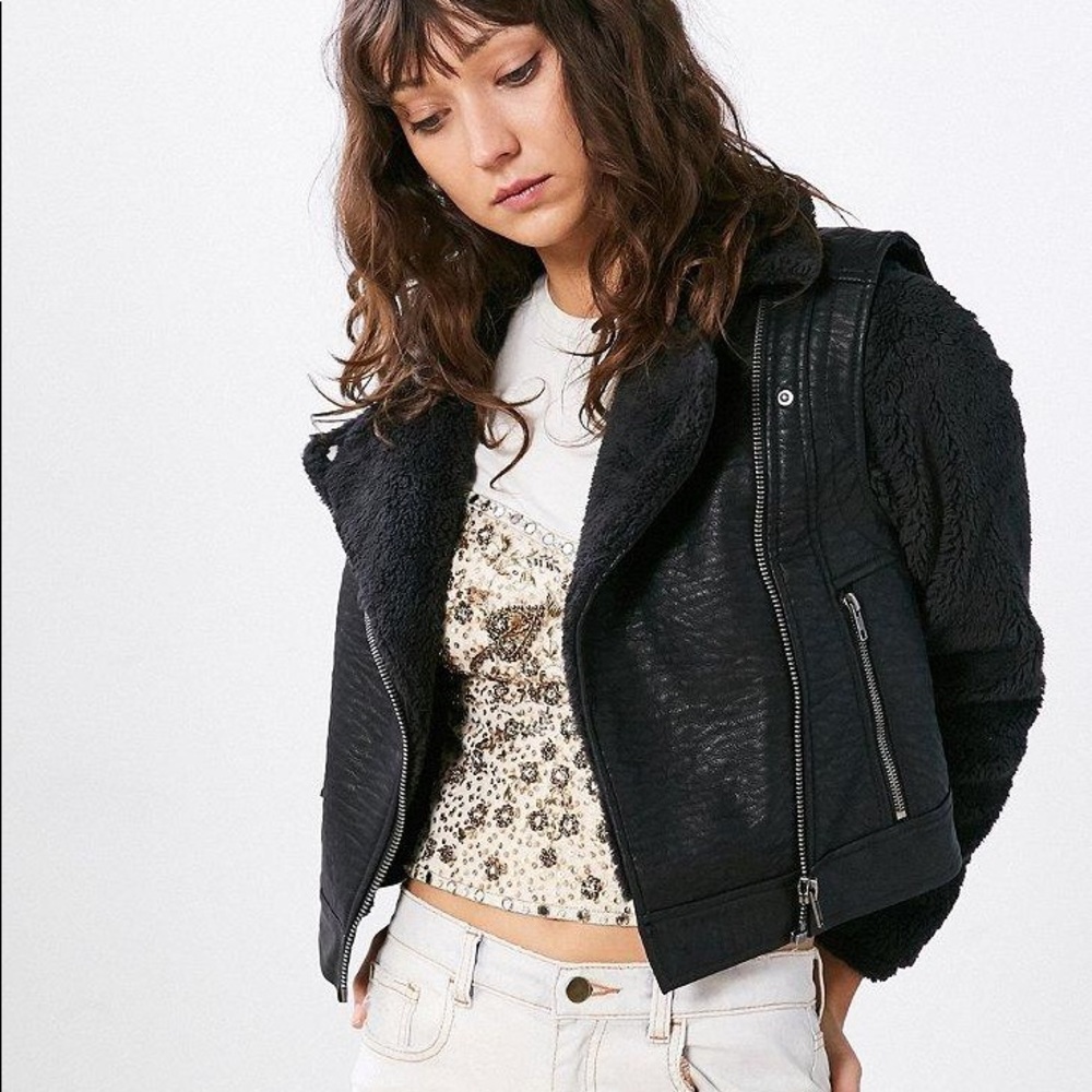 Urban Outfitters BDG Cozy Black Moto Jacket